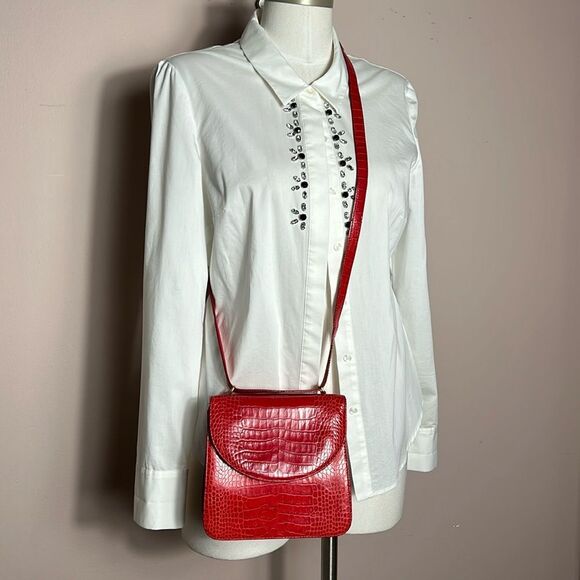 Bruno Magli Croc Embossed Red Shoulder Bag- vintage - Picture 1 of 16